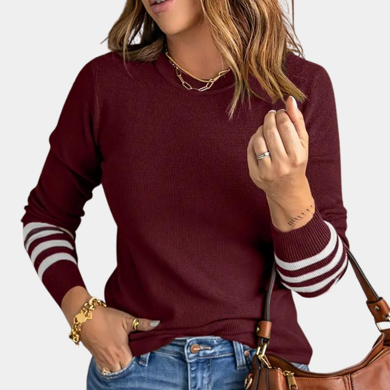 Eleganter Weicher Damenpullover Mit Gestreiften Ärmeln