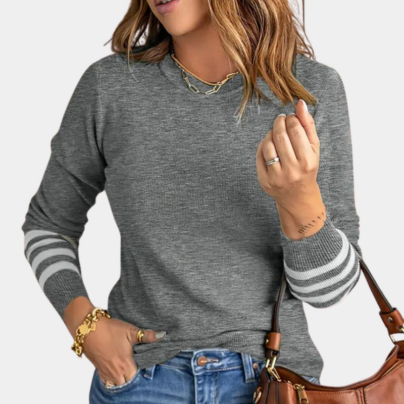 Eleganter Weicher Damenpullover Mit Gestreiften Ärmeln