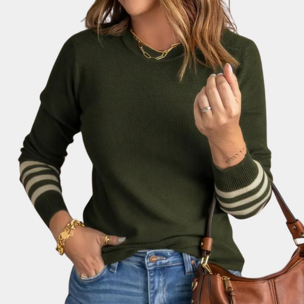Eleganter Weicher Damenpullover Mit Gestreiften Ärmeln