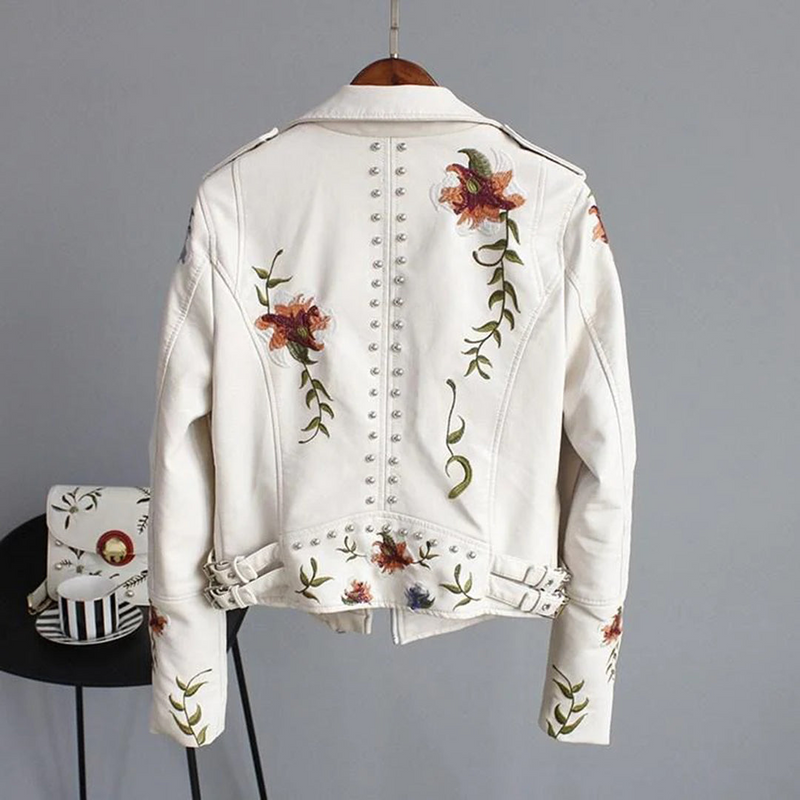 Emilia - Damen-Lederjacke mit Blumenmuster