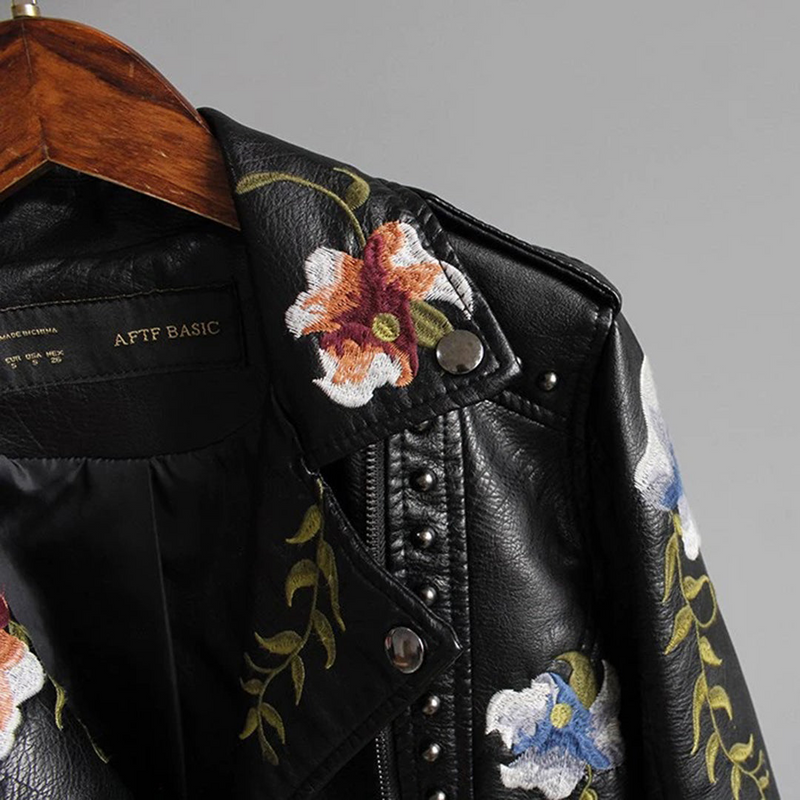 Emilia - Damen-Lederjacke mit Blumenmuster