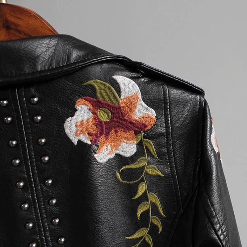 Emilia - Damen-Lederjacke mit Blumenmuster