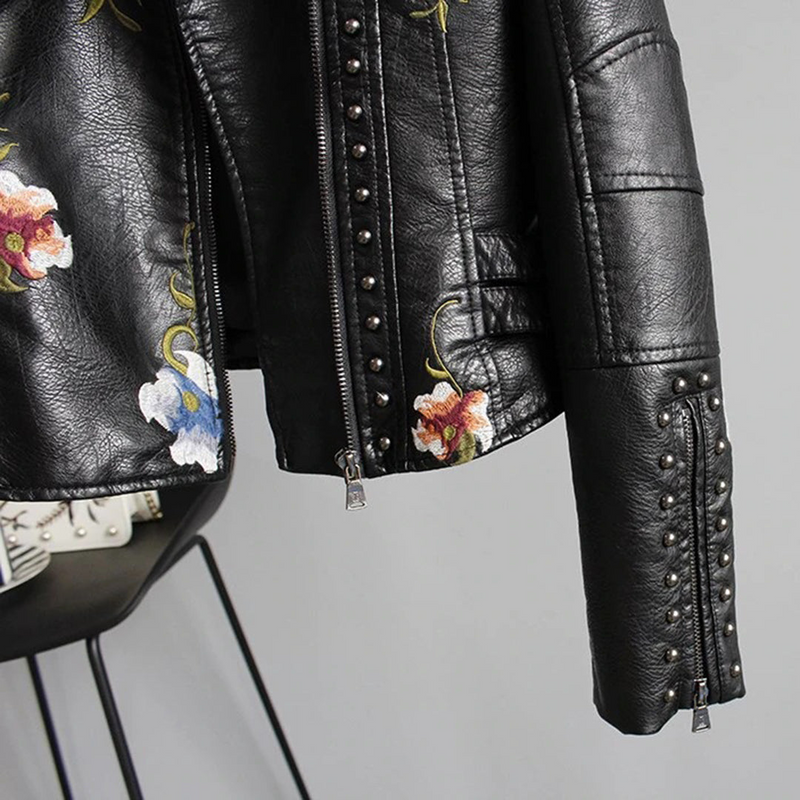 Emilia - Damen-Lederjacke mit Blumenmuster