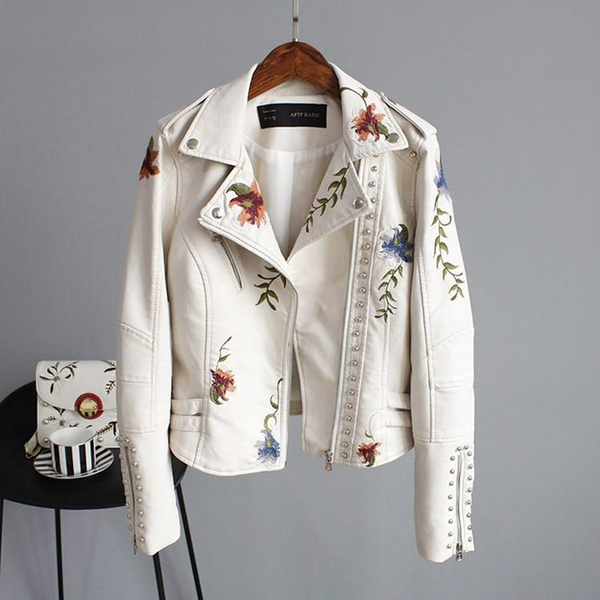 Emilia - Damen-Lederjacke mit Blumenmuster