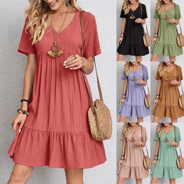 Warmes Kleid mit V-Ausschnitt und lockerem Schnitt für dich