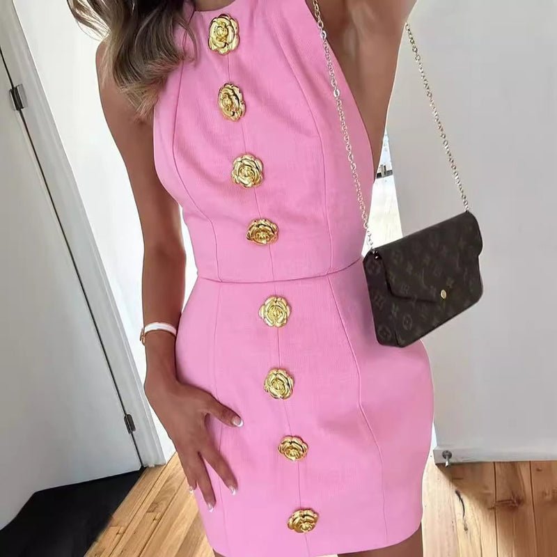 Warmes Kleid Mit Rosenknopf-Design Für Dich Sommerkleid