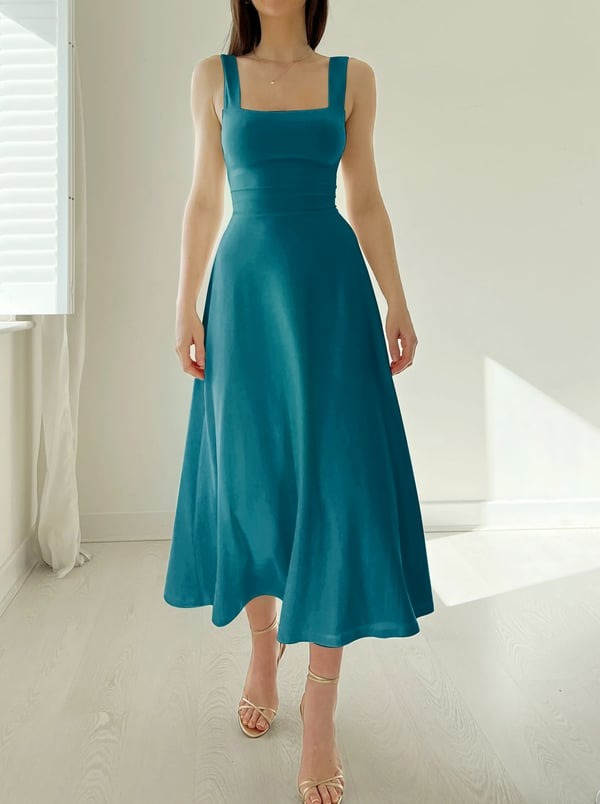 Elegantes Antonia Damen Midikleid mit breiten Trägern
