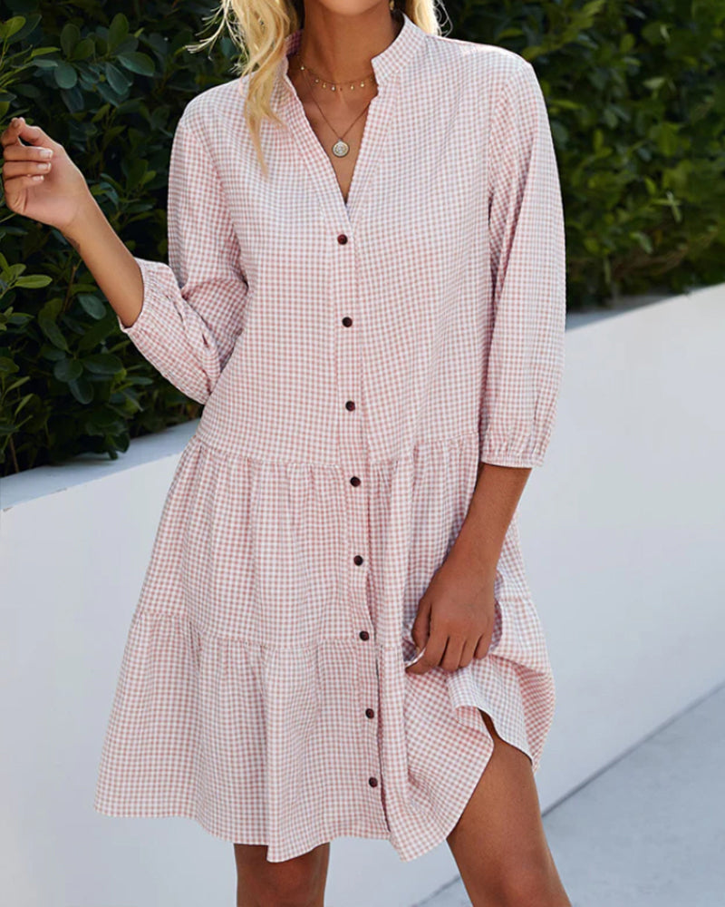 Weiches Karokleid Mit Knopfleiste Für Damen Kleid
