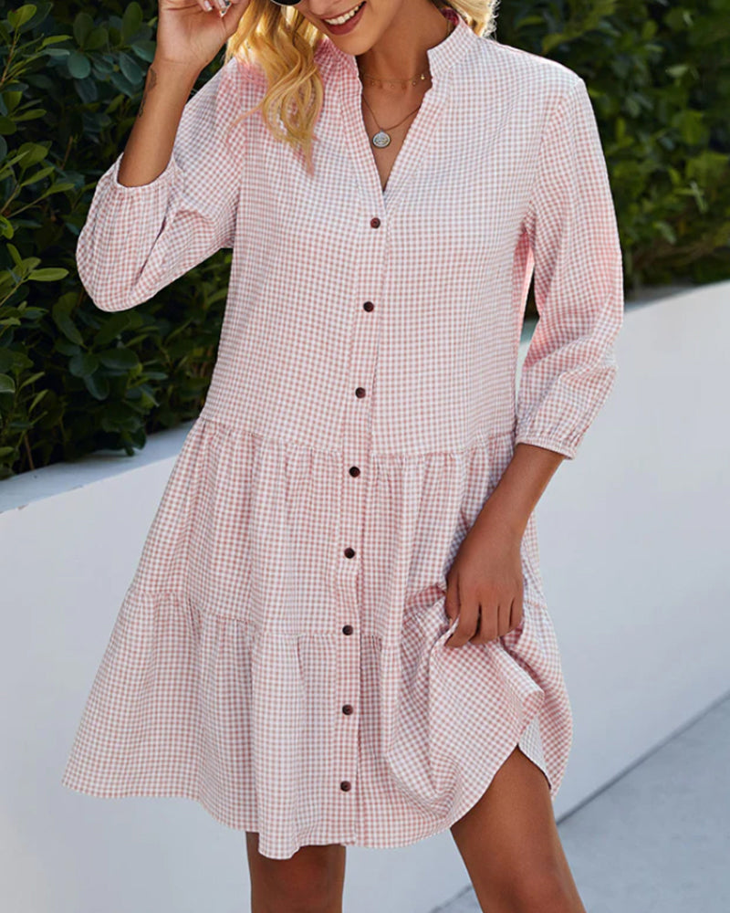 Weiches Karokleid Mit Knopfleiste Für Damen Kleid
