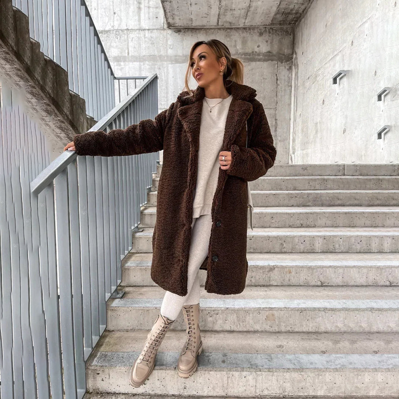 Flauschiger Warmer Wintermantel Für Damen Stilvoll Mantel
