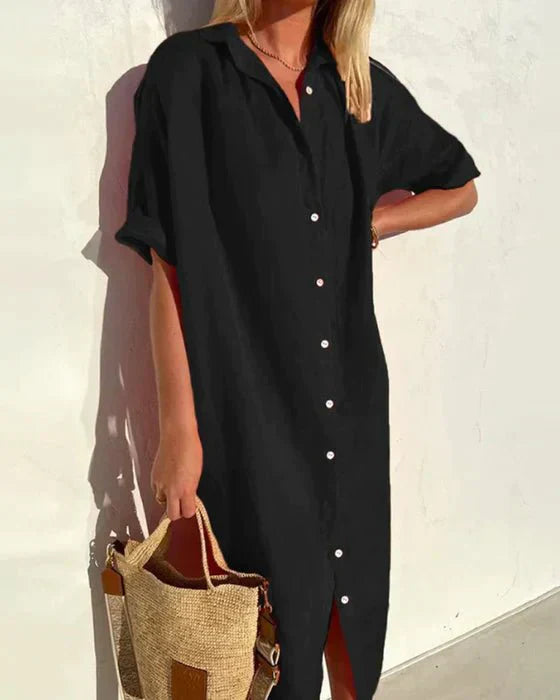 Bequemes Einfarbiges Baumwollhemdkleid für dich