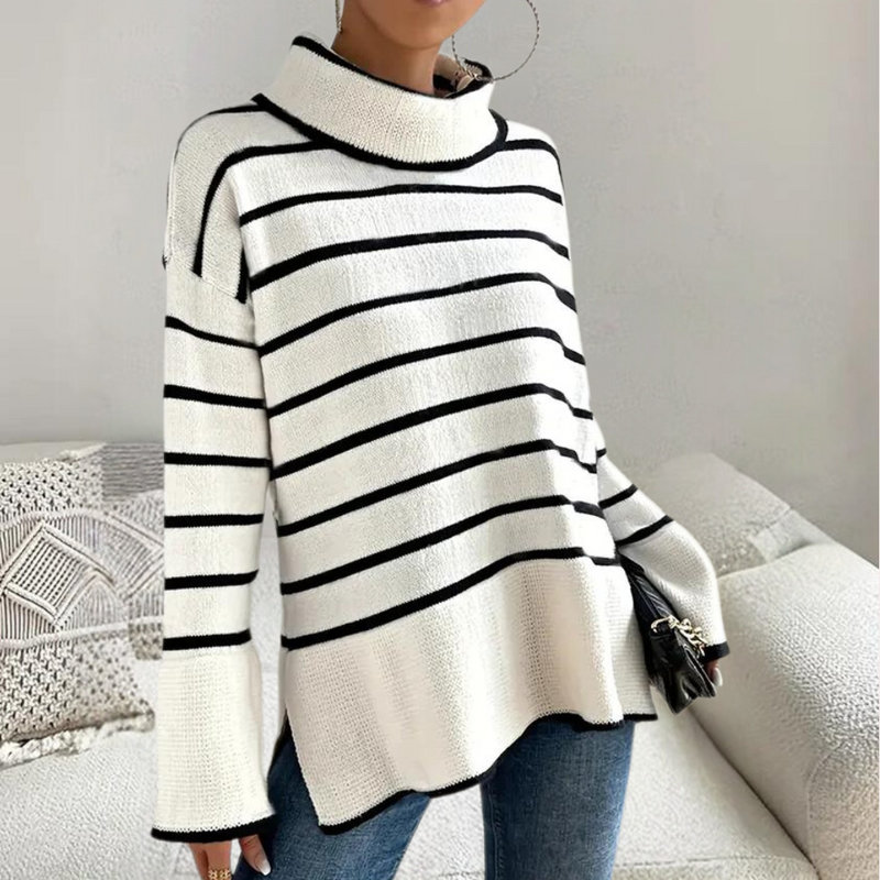 Gestreifter Damen-Rollkragenpullover im trendigen Stil