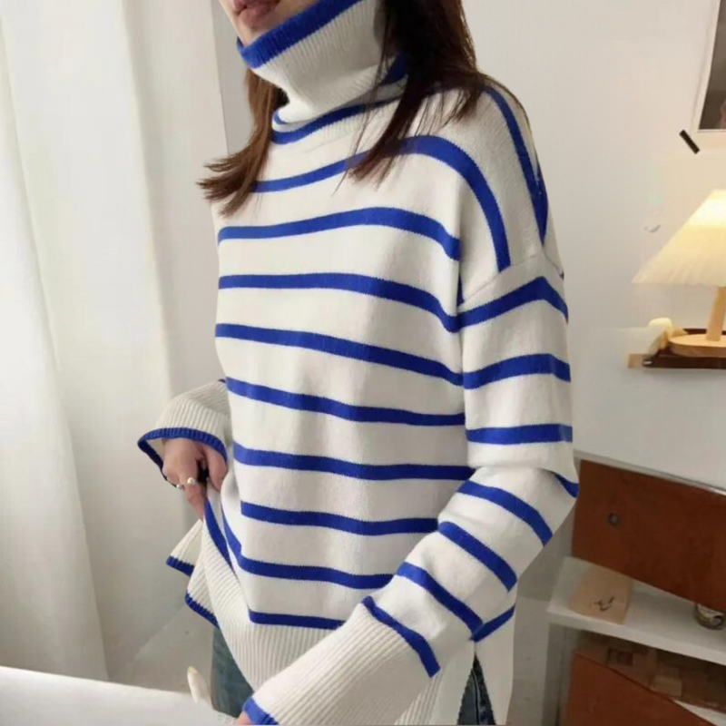 Gestreifter Damen-Rollkragenpullover im trendigen Stil