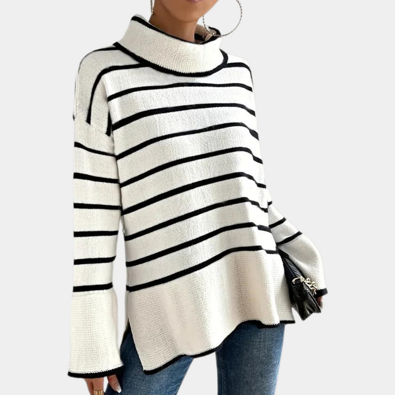 Gestreifter Damen-Rollkragenpullover im trendigen Stil