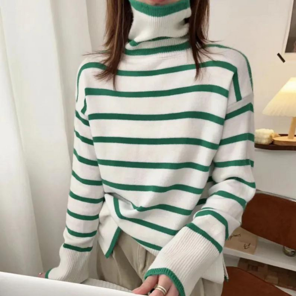 Gestreifter Damen-Rollkragenpullover im trendigen Stil