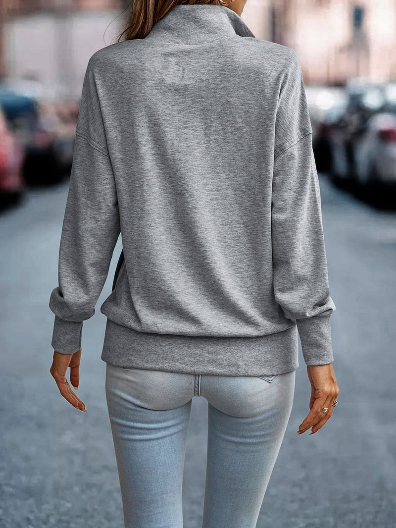 Gisela - Bequemer grauer einfarbiger Langarmpullover