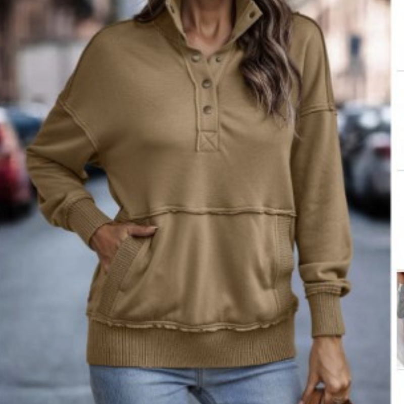 Gisela - Bequemer grauer einfarbiger Langarmpullover