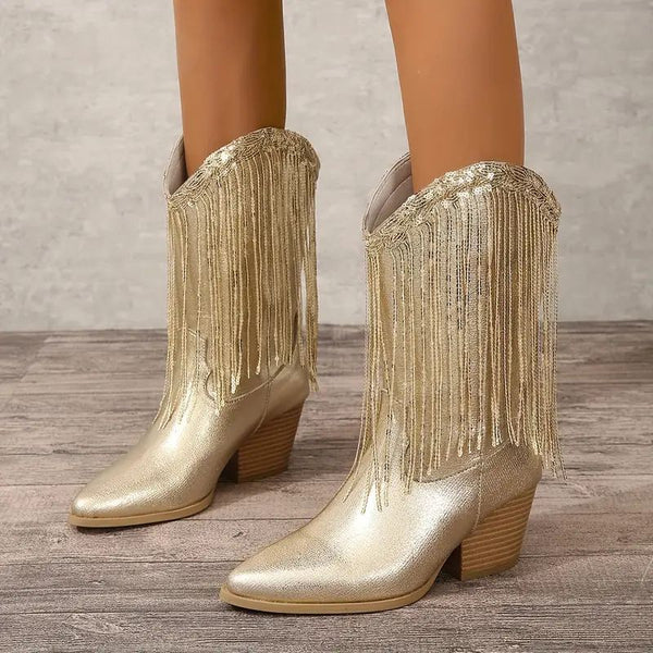 Glamouröse Glitzer Westernstiefel Damen Elegante Stiefel