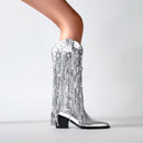 Glitzernde Boheme Western Damen Luftige Fransen Stiefel