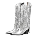 Glitzernde Boheme Western Damen Luftige Fransen Stiefel
