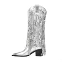 Glitzernde Boheme Western Damen Luftige Fransen Stiefel