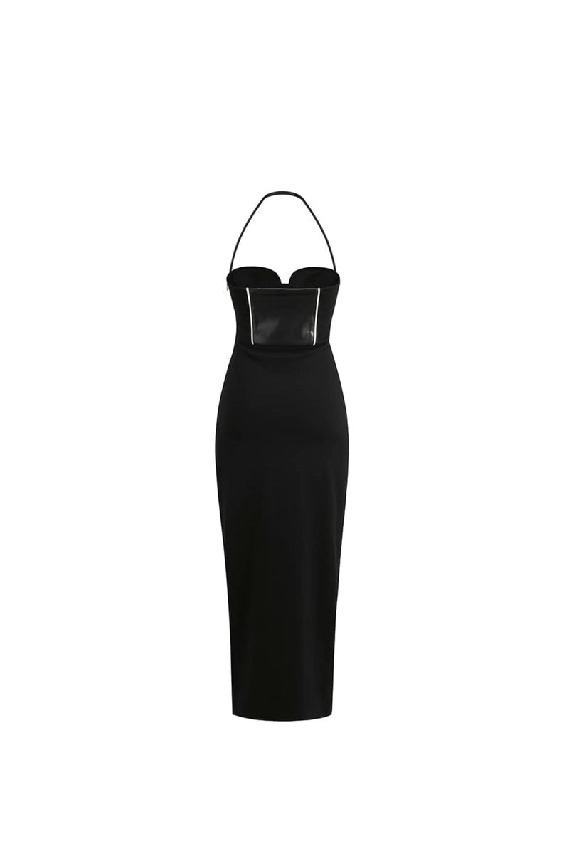 Elegantes Maxikleid mit Reißverschluss und Leder-Torso