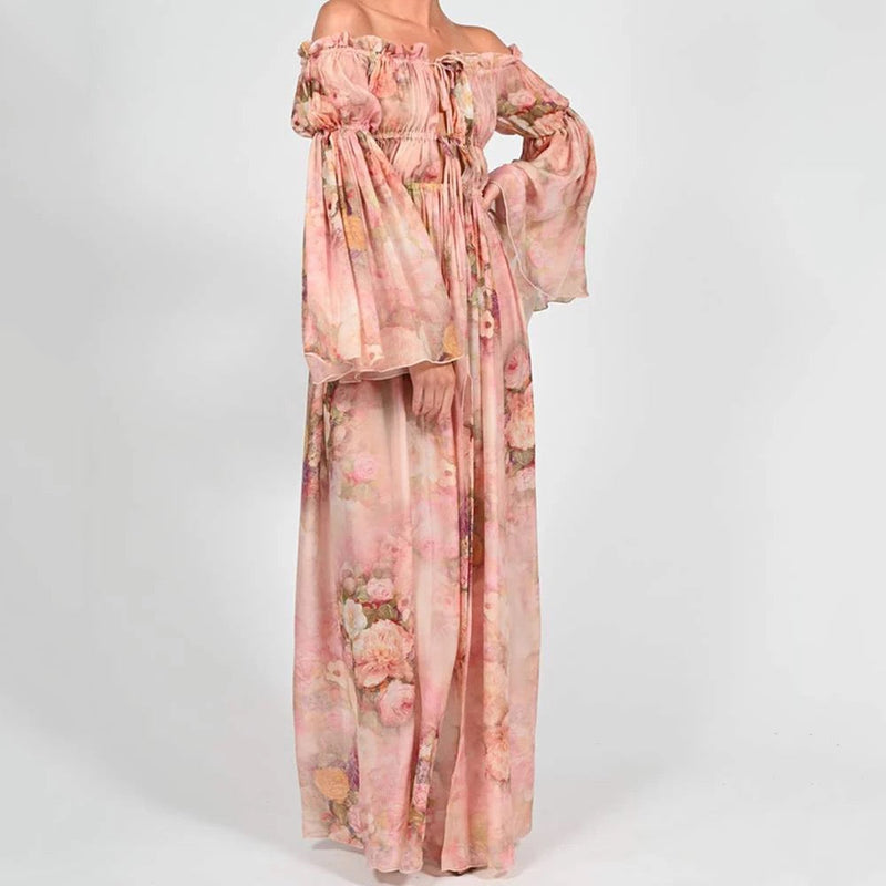 Elegantes Anneliese - Schulterfreies Maxikleid aus Chiffon