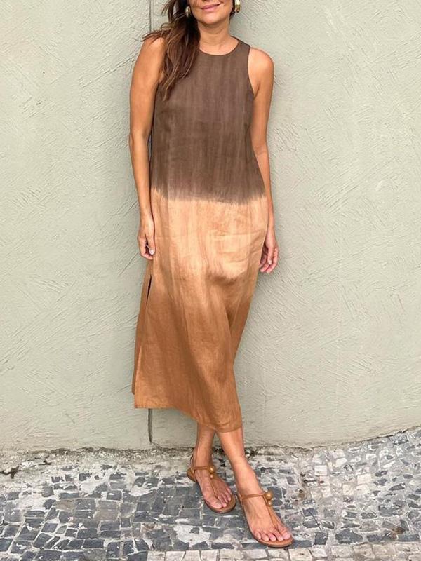 Elegantes Leinenkleid Für Dich Mit Farbverlauf Und Schlitz