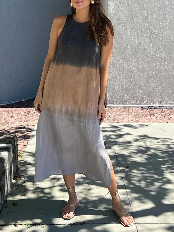 Elegantes Leinenkleid Für Dich Mit Farbverlauf Und Schlitz