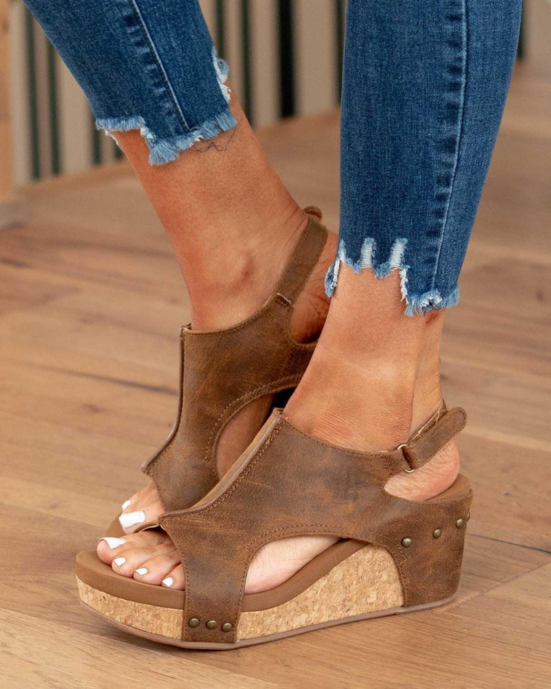 Kuschelige Damen Sandalen mit Keilabsatz aus Kork