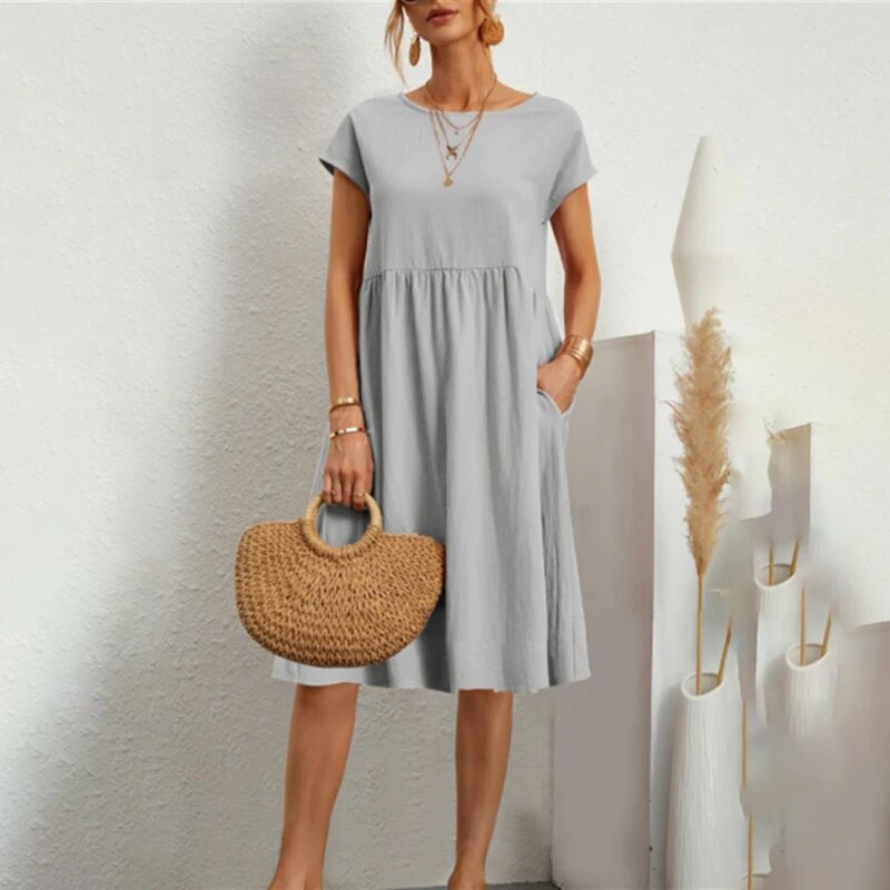 Bequemes Kleid mit Rundhalsausschnitt aus Baumwolle für dich