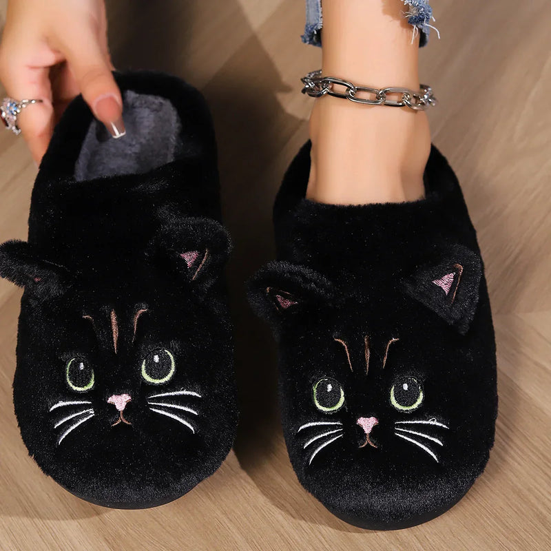 Kuschelige Damen Katzenmotiv Bequeme Flauschige Hausschuhe