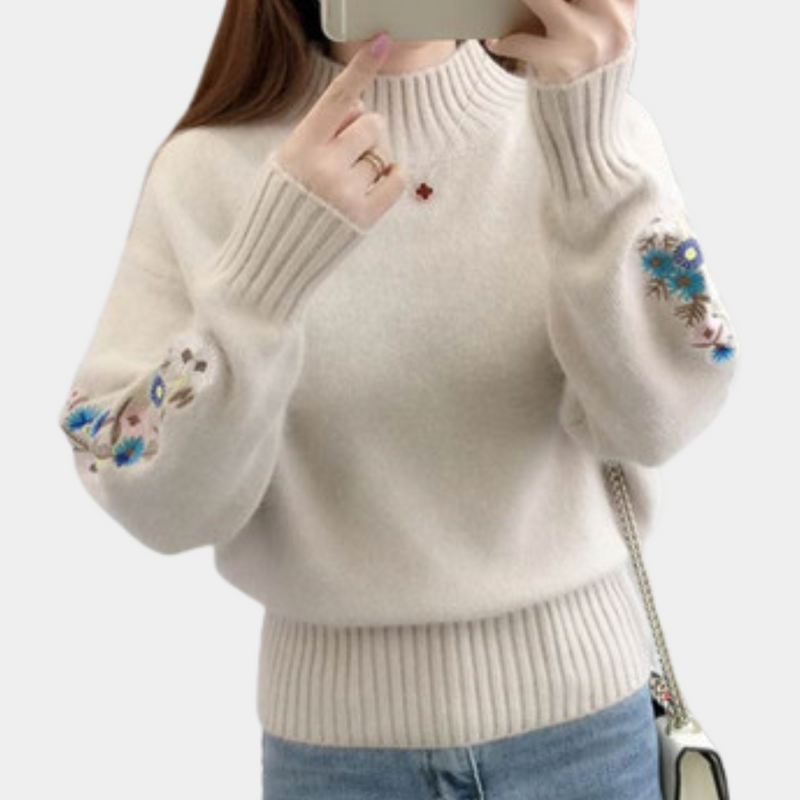 Kuscheliger Warmhalter Damenpullover Mit Blumenstickerei