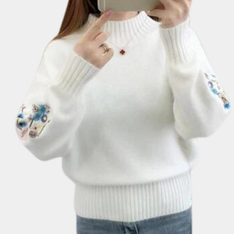 Kuscheliger Warmhalter Damenpullover Mit Blumenstickerei