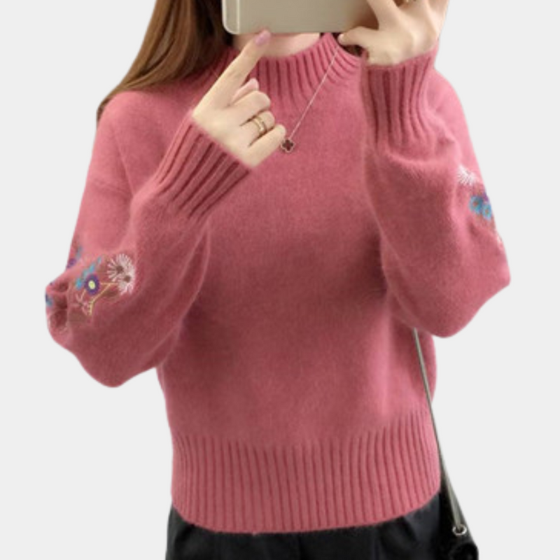 Kuscheliger Warmhalter Damenpullover Mit Blumenstickerei