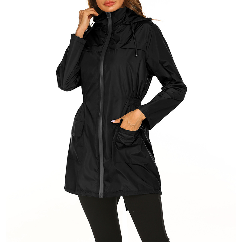 Lange Damen-Regenjacke mit Kapuze