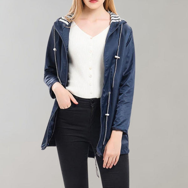 Lange Damen-Regenjacke mit Kapuze