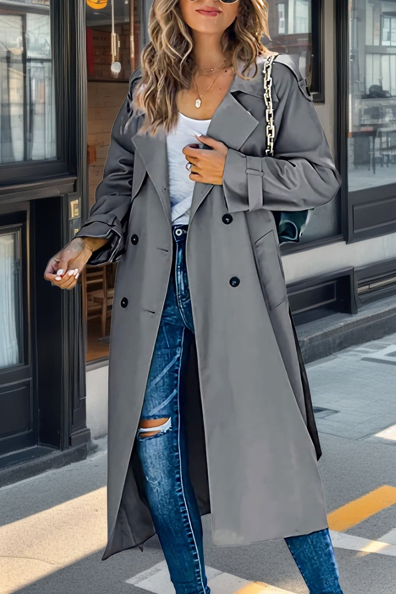 Langer Eleganter Trenchcoat Damen Tailliert Schnitt Coat