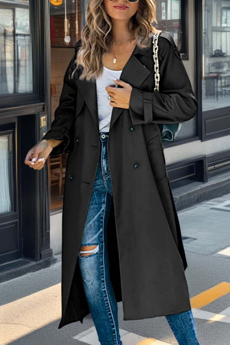 Langer Eleganter Trenchcoat Damen Tailliert Schnitt Coat