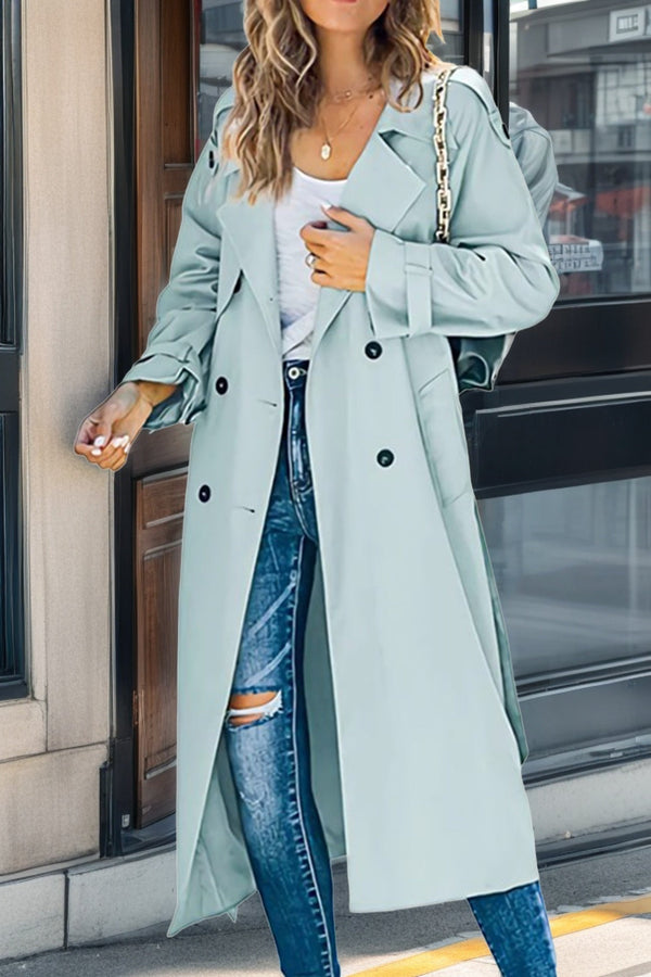 Langer Eleganter Trenchcoat Damen Tailliert Schnitt Coat