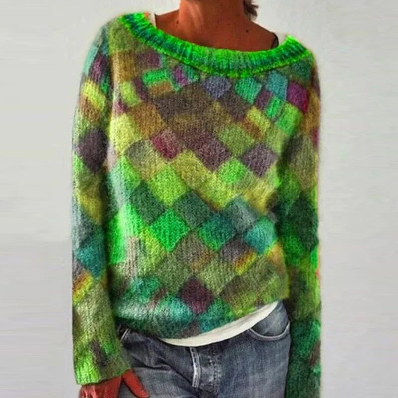 Lotta | Kuscheliger lockerer Pullover mit Rautenmuster