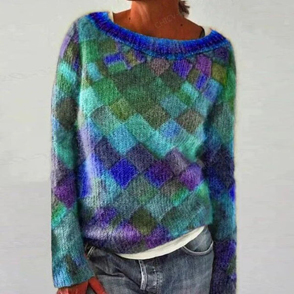 Lotta | Kuscheliger lockerer Pullover mit Rautenmuster