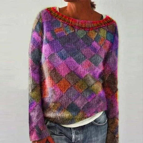 Lotta | Kuscheliger lockerer Pullover mit Rautenmuster