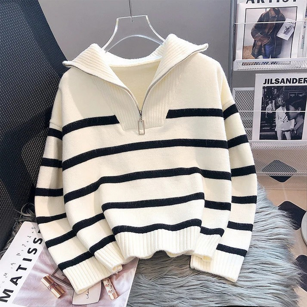 Stella - Modische Oversized Pullover mit Streifenreißverschluss