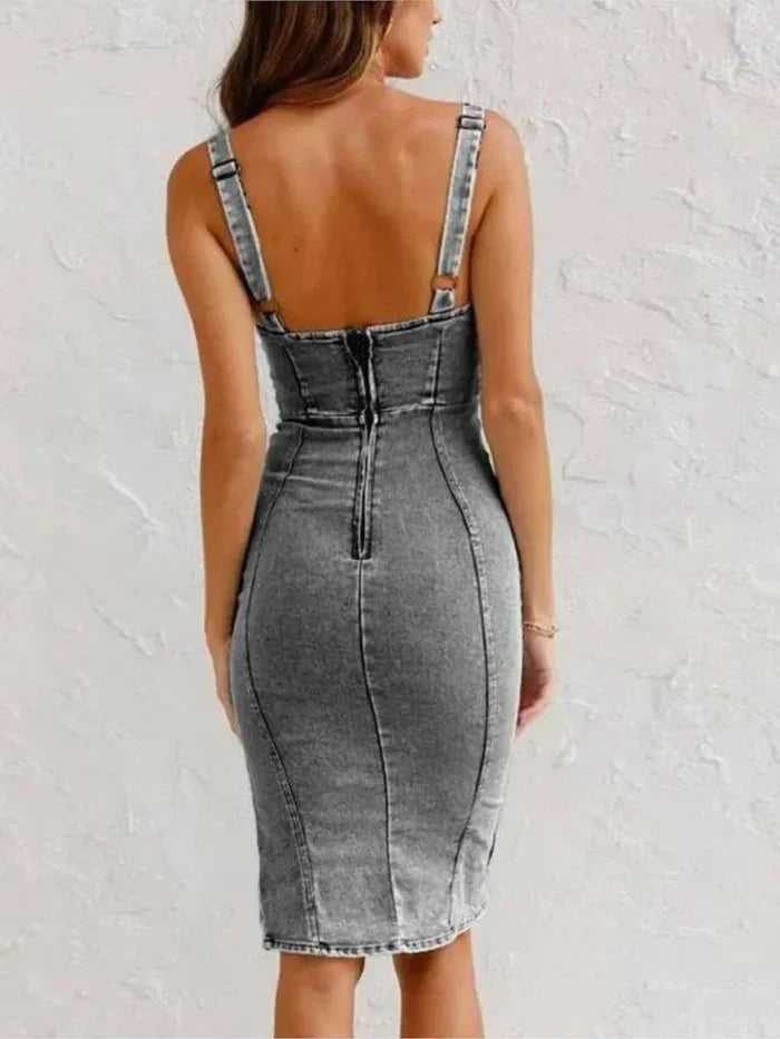Stylisches Karoline Midikleid aus weichem Denim für Damen
