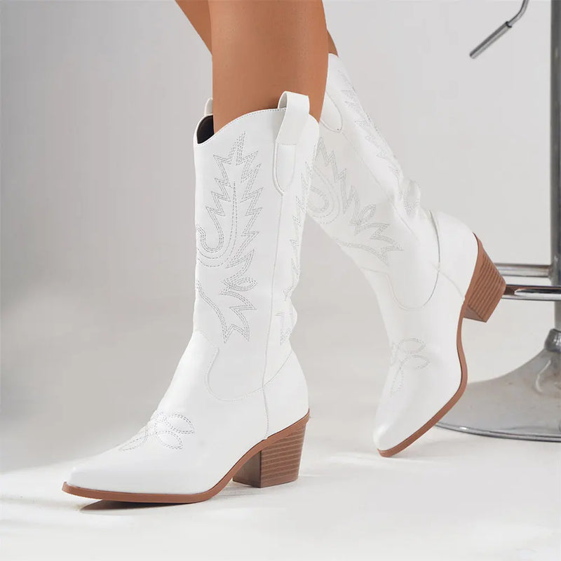 Moderne Westliche Elegante Blockabsatz Bequeme Stiefel