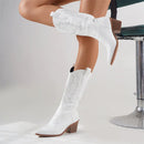 Moderne Westliche Elegante Blockabsatz Bequeme Stiefel