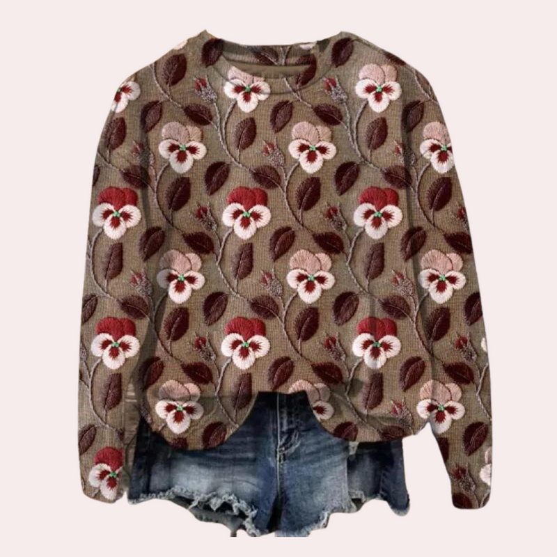 Moderner Blütenpullover Für Damen Mit Schöner Stickerei