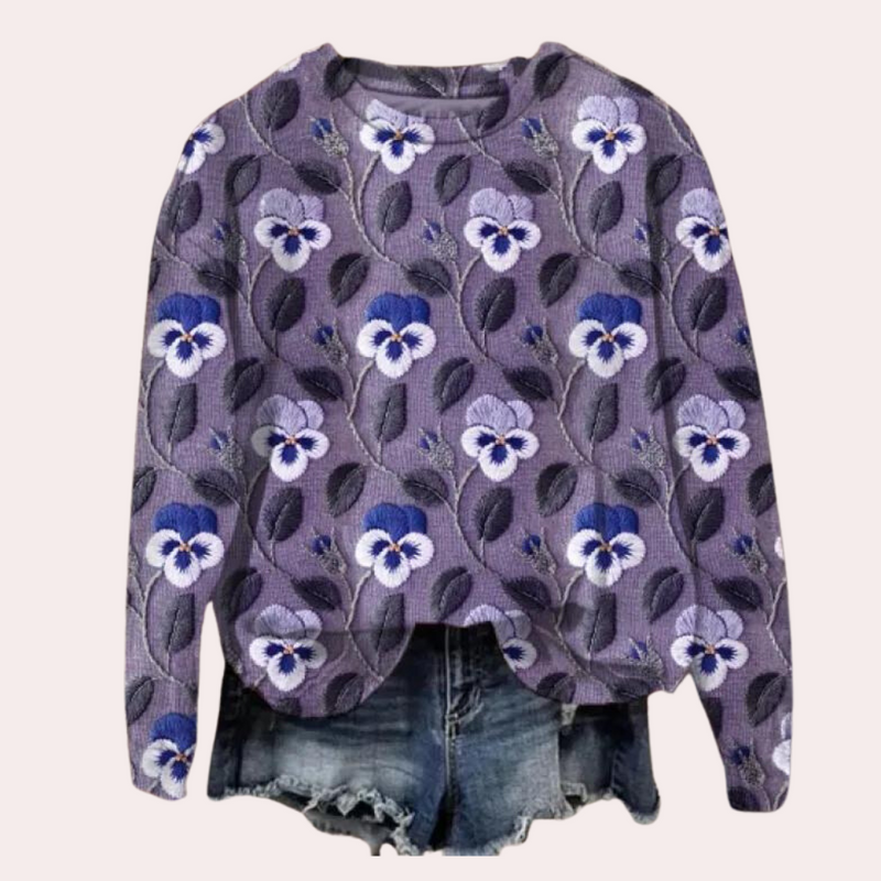 Moderner Blütenpullover Für Damen Mit Schöner Stickerei