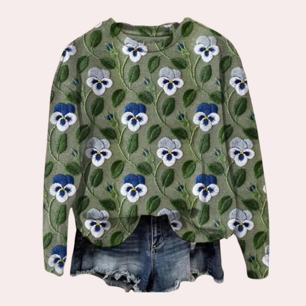 Moderner Blütenpullover Für Damen Mit Schöner Stickerei